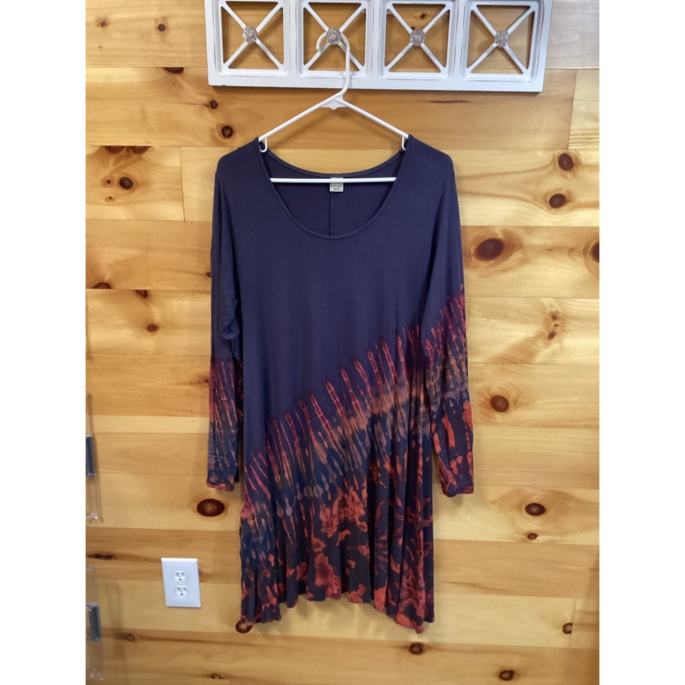 Kathmandu Imports Women Navy Orange Tie Dye Long Sleeve Tunic Top  XL Boho